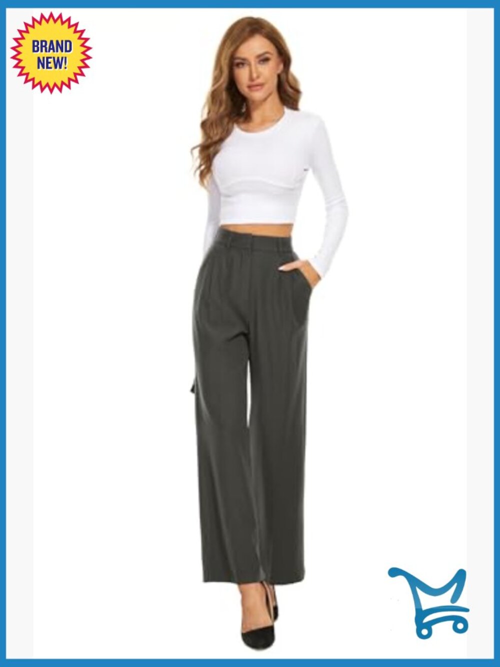 Women Wide Leg High Waist Pleated Front Trousers Work Casual Pants Elastic Back - Picture 2 of 6